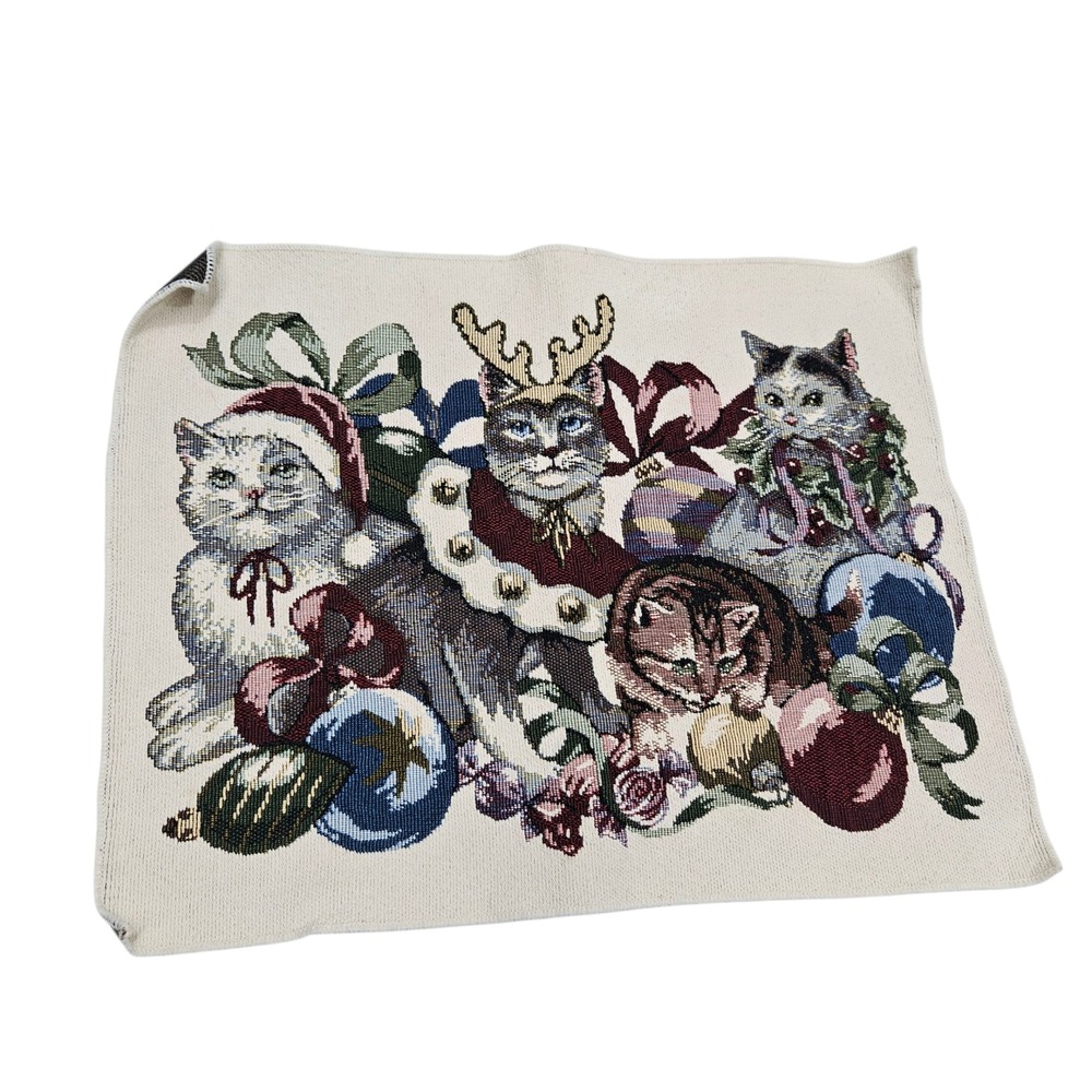 Cats‎ Christmas Tapestry Placemat Ornament Holiday Décor Cute Woven One Piece